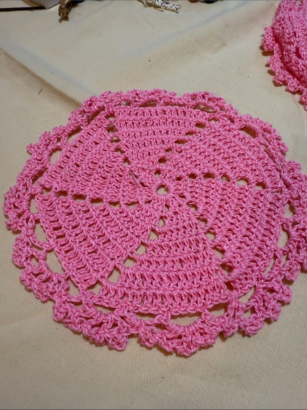 Handmade 4 Pink 4 white Crochet Doily - Women's Accessory